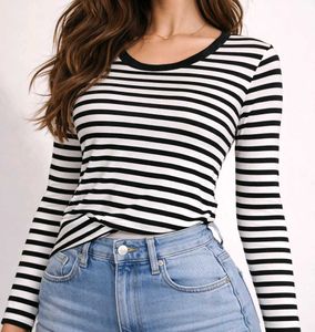 Black &amp; White Striped Long Sleeve Top