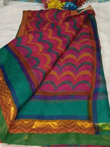 Vibrant Printed Cotton Saree with blouse