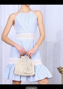 open back Striped Halter Neck Dress
