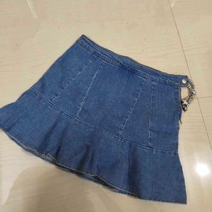 Denim Flared Mini Skirt w Inbuilt Shorts