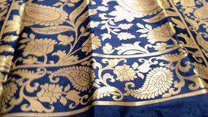 Elegant Blue Brocade Dupatta with Tassels
