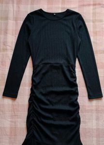 Chic Black Ruched Wrap Dress