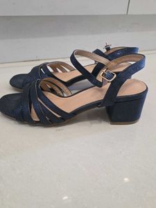 Navy Blue Strappy Block Heels
