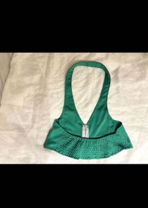 Green Halter Zip Crop Top