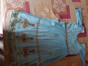 Sky Blue Embroidered Anarkali Suit Set