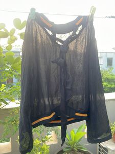 Sheer Black Tie-Front Top