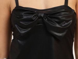 Chic Black Faux Leather Bow Dress