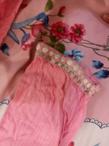 Pink Embroidered Cotton Kurta