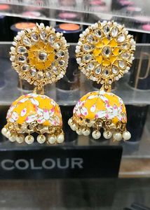 Stunning Yellow Floral Jhumka Earrings