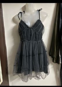Grey Tulle Tiered Mini Dress