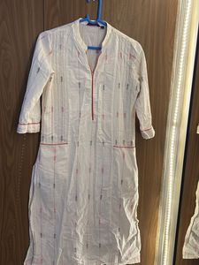 White Kurta with Red & Grey Print