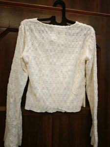 Cream Textured Bell Sleeve Top