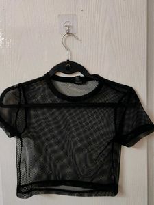 Black Mesh Crop Top