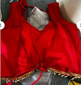 Stunning Red Embellished Net Saree with ready made