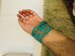 Turquoise &amp; Gold Beaded Bangles