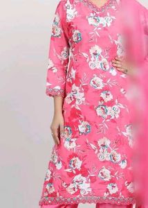 Vibrant Pink Floral Kurta with Dupatta