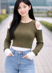 Olive Green Knit Cold Shoulder Sweater