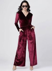 Tokyo Talkies Burgundy Velvet Jumpsuit XL