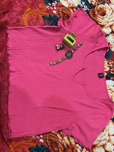 Hot Pink Ribbed Cropped Top