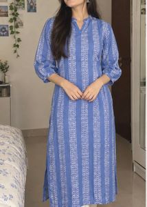 Blue Striped Cotton Kurta