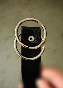 Women Black Adjustable Belt with Double Ring Detai