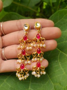 Pearl &amp; Red Stone Necklace Set