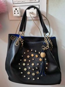 Stylish Black Tote Bag with Embellishments