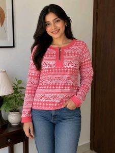 Pink Fair Isle Print Long Sleeve Top