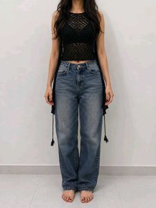 Black Crochet Lace Overlay Top