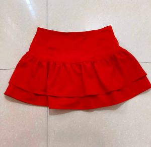 Chic Red Ruffled Mini Skirt