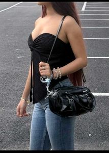 Chic Black Textured Bikini Top