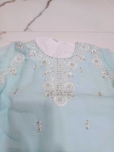 Girls' Light Blue Embroidered Salwar Kameez