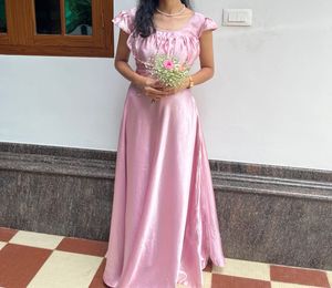 Elegant Pink Satin Maxi Dress