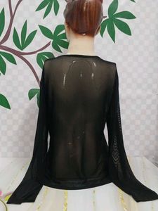 (900)Black Sheer Long Sleeve Top