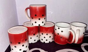 Set of 6 Red Polka Dot Mugs
