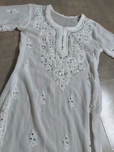 White Chikankari Kurta with Mirror Work nd wit