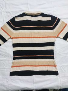 Striped Zip-Up Knit Sweater