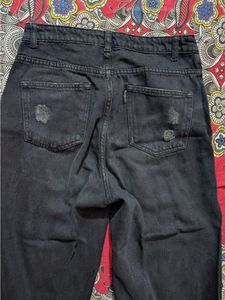 Freakins Black Distressed High-Waisted Jeans