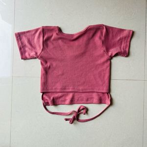Pink Cropped Tie-Back Top