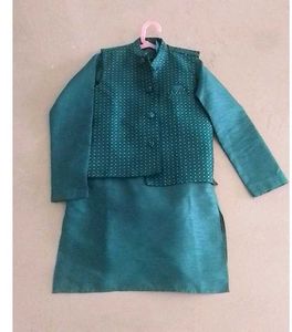 Teal Jacquard Kurta Set