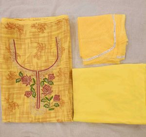 Yellow Embroidered Dress Material