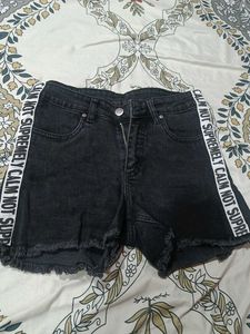 Black Denim Shorts with Side Tape
