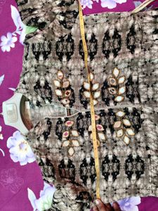 Elegant Printed Gawn Kurta with Mirror Work