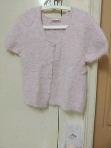 Baby Pink Fuzzy Button-Up Cardigan