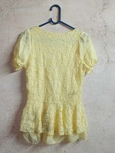 Chic Lace Peplum Top Layered Yellow