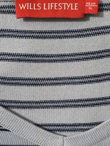 Striped V-Neck Casual Blue Top