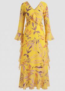 Yellow floral Ruffle dress Athena