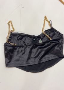 Black Corset Top with Gold Chain Straps