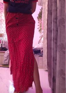 Red Ethnic Skirt and white top combo