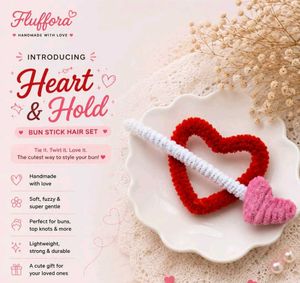Handmade Heart Bun Stick Hair Set